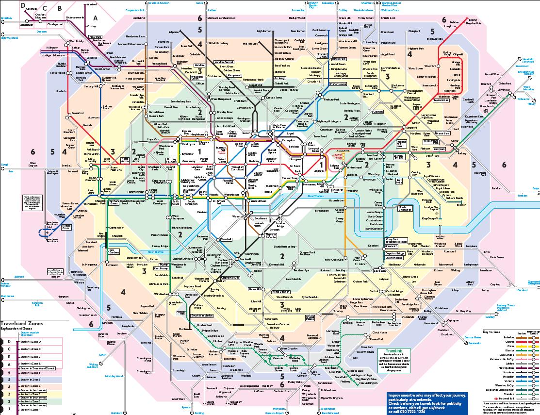 Tube Map Showing Zones